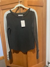 Free People:  We The People Light/Dark Grey Waffle Weave Top-NWT- Medium
