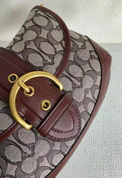 Coach Leather Soho Bag Signature Jacquard Shoulder Bag Brass/Oak Maple CJ814 NWT