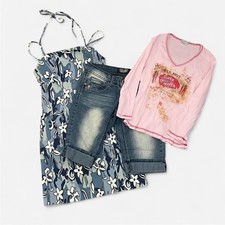 Vintage 90s Y2K Summer 3 Lot Bundle City Triangles Dress Angels Shorts Lapis Top