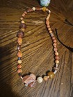 Artisan Polychrome Jasper Carved Frog Pendant Necklace Banded Agate Trade Bead — photo 2