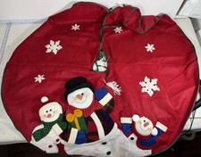 Christmas Tree Skirt w/ 3D Plush Snowman Frosty Family 43"