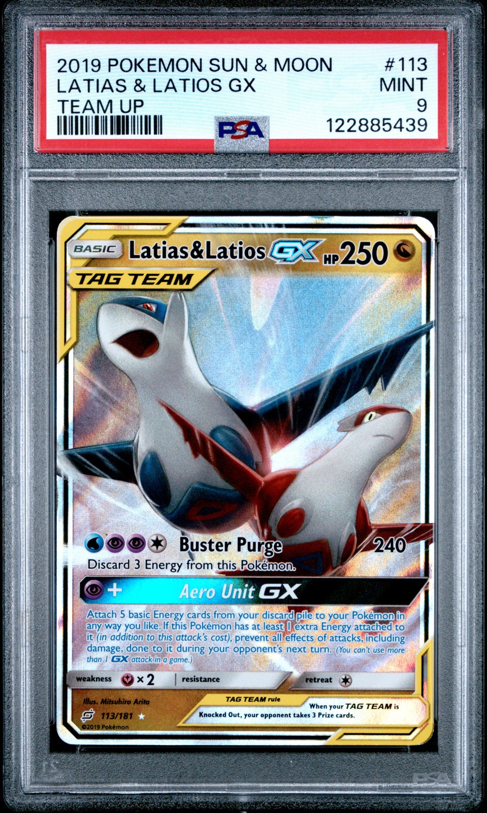 POKEMON SM TEAM UP LATIAS & LATIOS GX #113 HOLO PSA 9 MINT #122885439