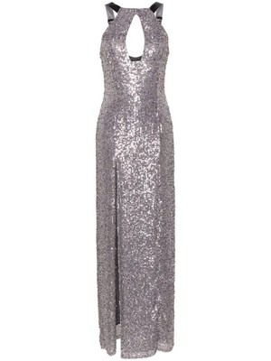 elisabetta franchi glitter dress Elisabetta Franchi, Abito Corto in Ciniglia Decorata Da Paillettes Argento  – Formicashop main image 0