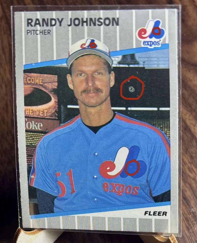 1989 Fleer Randy Johnson ERROR CARD, Pink Fish Egg Errors ROOKIE CARD #381 MINT - Image 4 of 4
