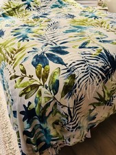 KING Duvet Cover Green Tropical Palm Leaves BLUE GREEN White Island Foliage Btn