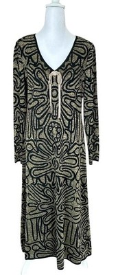 New Ming Wang Women's Size SMALL Black Gold Lurex Metallic Swirl Knit Maxi Dress