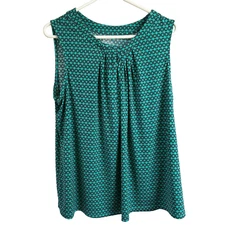 Croft Barrow Sleeveless Top SZ XL Green Black Geometric Pattern Round Neck Flowy