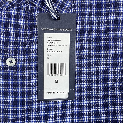Vineyard Vines Button Up Men's M Shirt Check Cotton Cashmere MSRP $168 Blue NWT - Picture 5 of 10