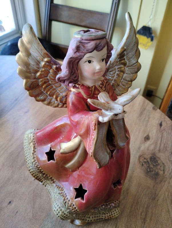Ceramic Angel. Rust And Gold Color.11 Inches.