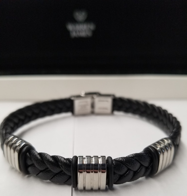 Warren James Stainless Steel Leather Bracelet 8.5