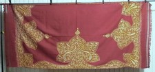 Vintage Scarlet Red Mustard Gold Embroidered Paisley Shawl 36" x 76" India