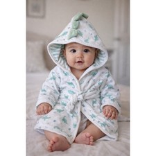 Just One You by Carters Baby Dinosaur Hooded Terry Cloth Robe White Green 0-9M