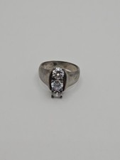 Vintage Sterling Silver Clear CZ 3 Stone Ring Size 7