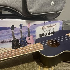 Mitchell MU40DB 4-String Soprano Ukulele - Blue Navy Extra Padded Bag Case New