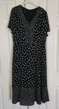Talbots Black White Floral Flare Midi Dress Size 12 V Neck Zip Flutter Sleeve