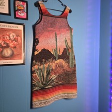 Handmade Upcycled Southwestern Cactus Sunset Tapestry Dress Size S/M Boho Chic