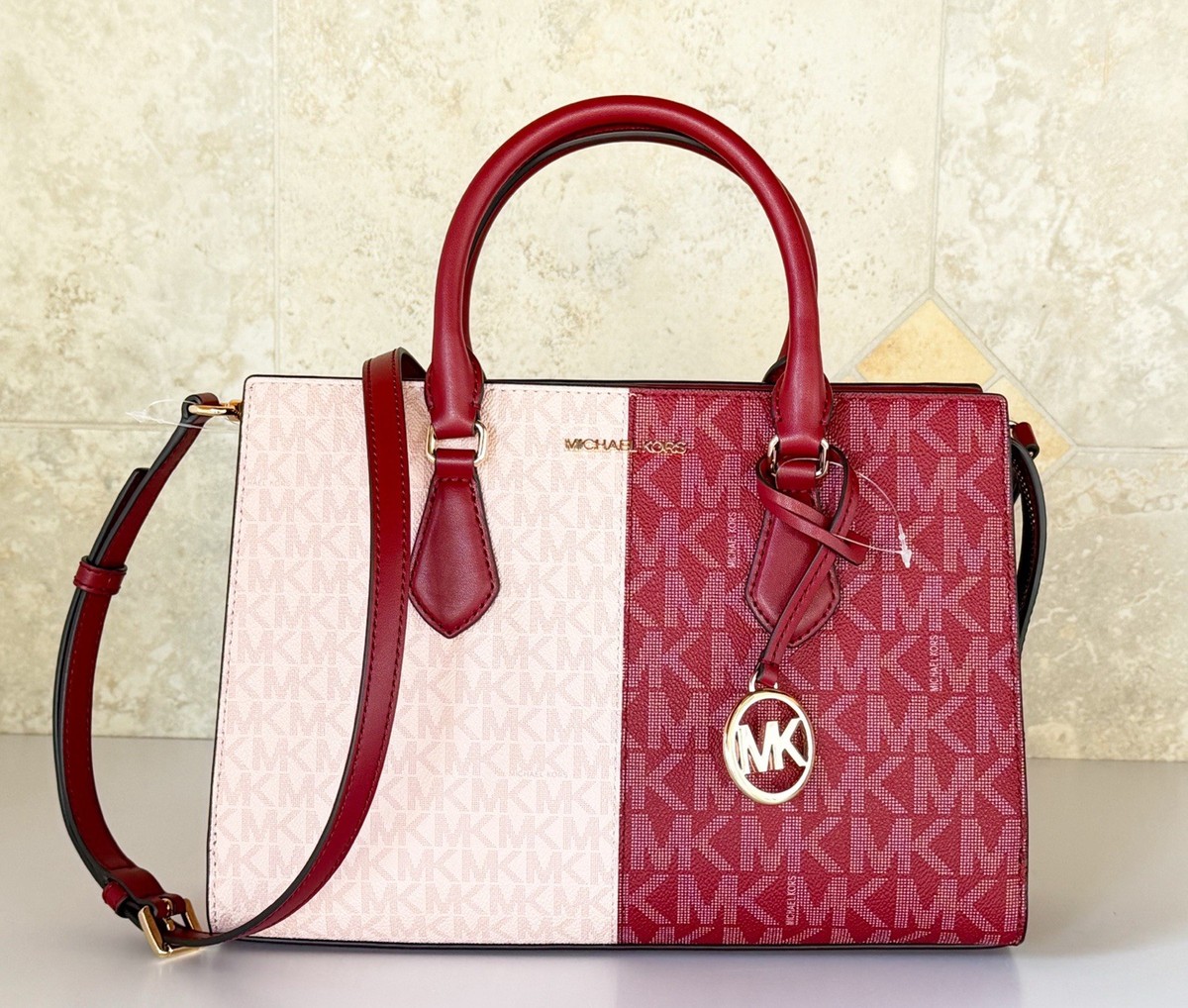 Michael Kors Sheila MD Satchel Shoulder Bag | Mercari Michael Kors Cherry and Blush Signature Colorblock Satchel display picture 1
