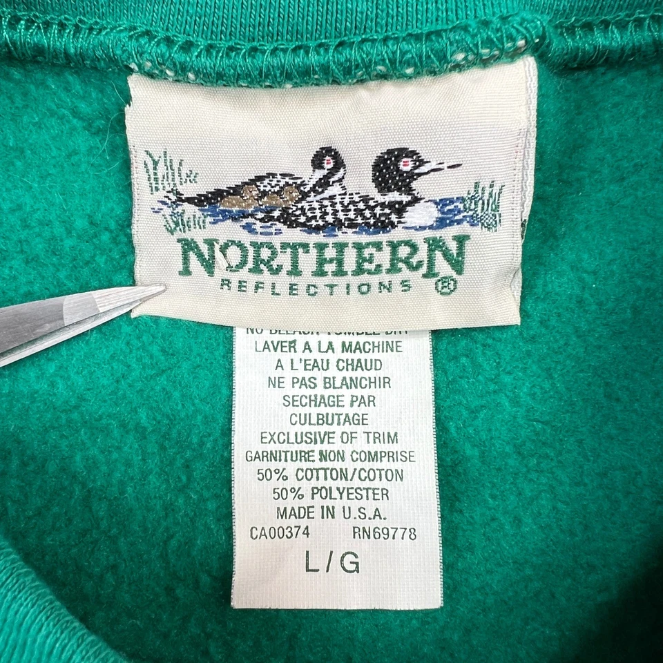 Sudadera De Colección Años 90 Northern Reflections Loon Gráfico Cuello Redondo Para Hombre L Verde Foto 3 de 4
