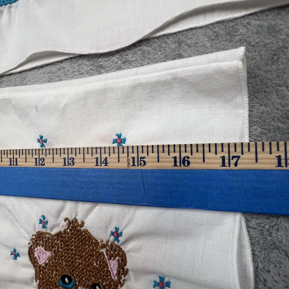 Juego de sábanas funda de almohada bebé vintage bordadas oso conejito pato corazones 36x44 enfermera Foto 4 de 4