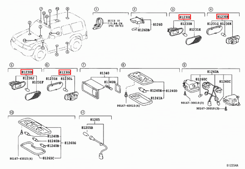 Genuine Toyota LandCruiser 100 Series UZJ HDJ Door Courtesy Light Lamp x4 - Picture 11 of 20