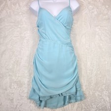 Lucy in the Sky Light Blue Ruched Slinky Bodycon Mini Dress Size L Fits Size 6 