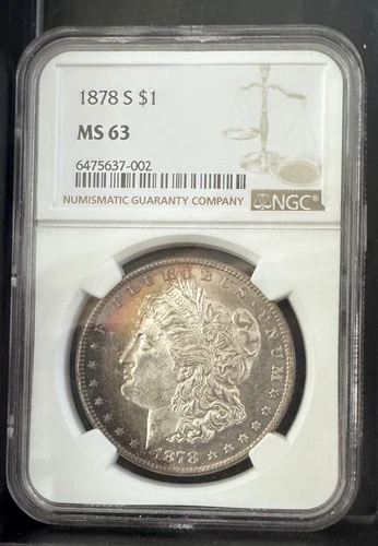 🌈 1878 S Morgan Silver Dollar MS63 PCGS Graded Rainbow Color Toning Toned Coin