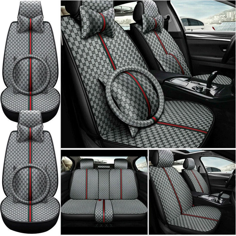 Deluxe PU Leather Car Seat Cover 5 Seats Universal Front Rear Cushion Protectors Foto 2 de 4