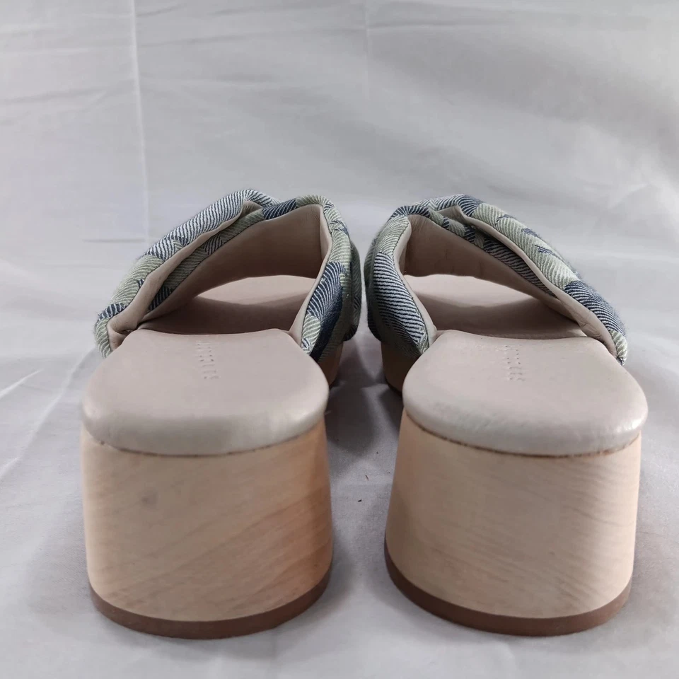 Sandalias Sanctuary LIVELY Mujer 5 Azul Camuflaje Cuero Forrado Madera Zueco Costero Retro Foto 4 de 4