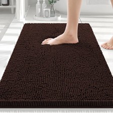 Luxury Chenille Bath Rug 30x20, Soft Non-Slip Mat, Machine Washable, Brown