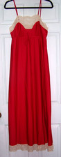 Vtg Shadowline Long Red  Cream Slinky Nightgown, Made USA - Size Small