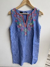 Talbots linen blend floral embroidered chambray shift dress size 6
