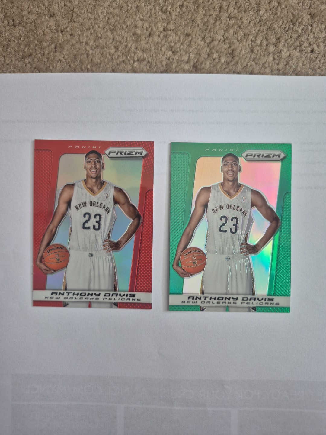 2013-14 Panini Prizm Green And Red  Anthony Davis 2 Card plus bonus card 