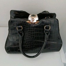 Borsa Donna Elegante Nera Effetto Coccodrillo Vintage Moda Chic Clutch Chiusura