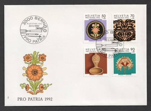 1992 Switzerland Pro Patria Folk Art FDC. Bern First Day Cover