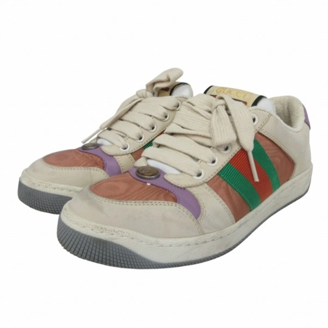 Auth GUCCI Baskets Femme Screener Sherry Line Blanc Taille 34,5 US4,5 Cuir