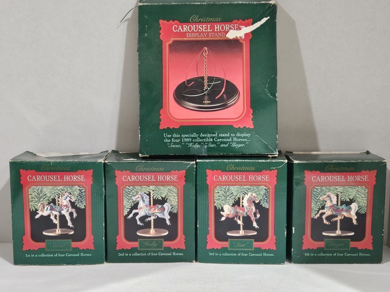 Vintage~Hallmark~Carousel Horse Display Stand & 4 Carousel Horses~1989~In Boxes
