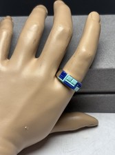 Native American Sterling Silver 925 Turquoise Lapis Lazuli Inlay Ring Sz9