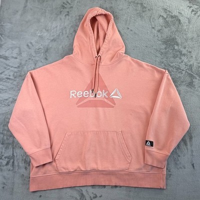 Reebok Hoodie rosa Pullover großes Logo Fleece gefüttert Kängurutasche Damen 3XL