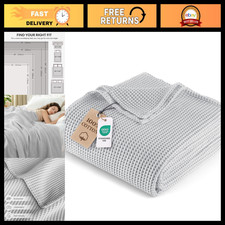 Cozy 100 Cotton Waffle Throw Blanket for Couch, Soft Lightweight 50"x70