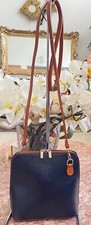New Vera Pelle Navy Brown Leather Small Crossbody Bag, Made In Italy