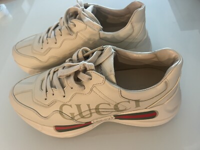 Gucci Men's Rhyton(JP Size 26.5~27) Gucci Logo Leather Sneaker Shoes Ivory pre owned/\グッチ メンズ ライトン(JPサイズ26.5~27) グッチロゴ レザー スニーカー シューズ アイボリー 中古 Gucci Men's Rhyton(JP Size 26.5~27) Gucci Logo Leather Sneaker