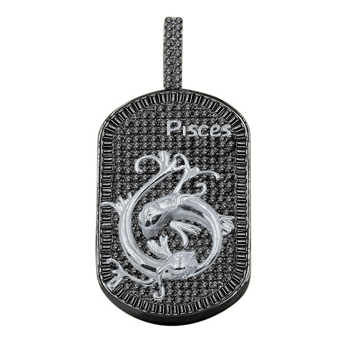 Colgante de diamantes simulados baguette signo astrológico zodiacal oro negro 18k de 2 tonos  - Imagen 46 de 48