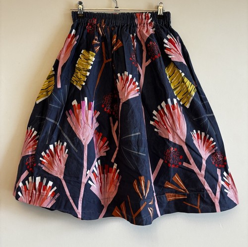 DOOPS DESIGNS Ladies Skirt Size Small Mauve Protea Cotton Midi Ethically Design - Picture 2 of 11