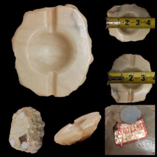 Vintage Genuine Alabaster Hand Carved Ashtray Norleans Italy Import Tobacciana