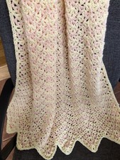 New Handmade Crocheted Baby Afghan Blanket Cream Pink