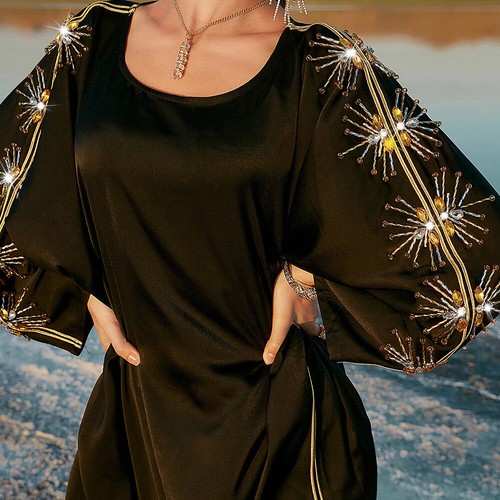 Maxi abito donna musulmano Abaya islamico moda Dubai abito caftano festa nuovo - Foto 171 di 185