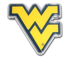 west virginia mountaineers yellow navy trim logo chrome auto emblem usa made