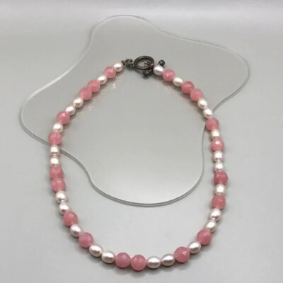 Gemstones and cultured pearls sterling silver 925 necklace vintage artisan BOHO