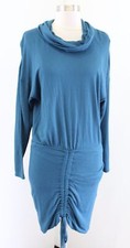 Free People Sundown Teal Blue Green Knit Ruched Cowl Neck Dress Size S