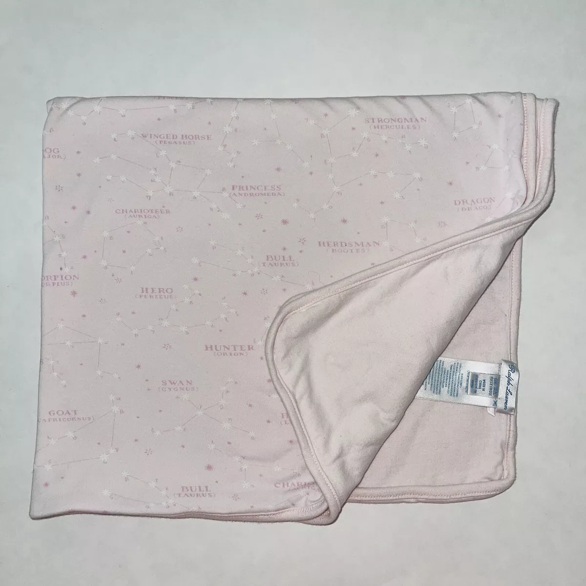 Ralph Lauren Baby Girl Blanket White Pink Zodiac Signs Stars Constellations Rare